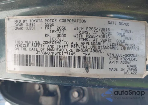 2000 Toyota 4Runner Limited V6 from USA, damaged, VIN JT3GN87R5Y0177145